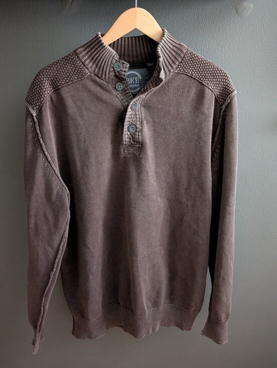 BKE Other - BKE Buckle Mens Sweater XL Brown 100% Cotton Mock Neck Button Henley Ribbed